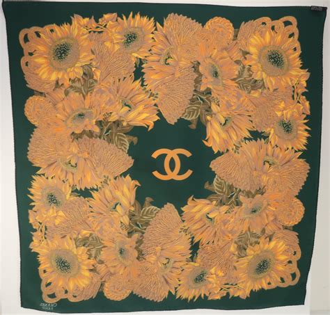 chanel paris scarf sunflowers|Chanel silk scarf.